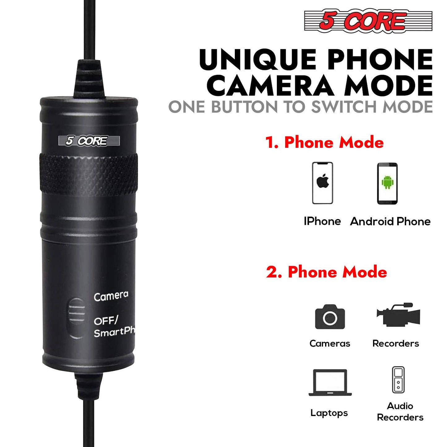 5 Core Professional Omnidirectional Lavalier Microphone 3.5mm Clip-On Lapel Mic for Smartphone DSLR Camera PC Interview  image 4