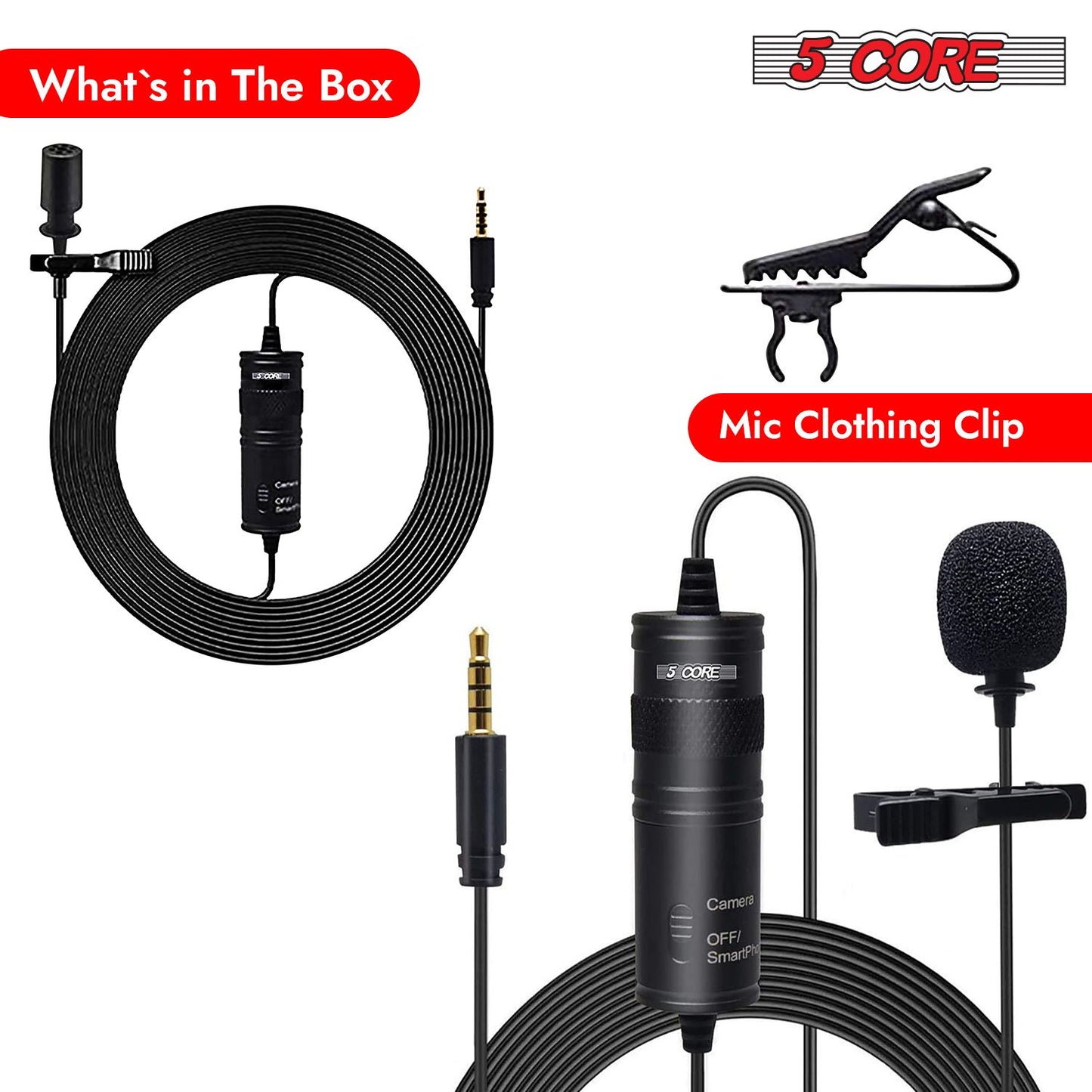 5 Core Professional Omnidirectional Lavalier Microphone 3.5mm Clip-On Lapel Mic for Smartphone DSLR Camera PC Interview  image 11