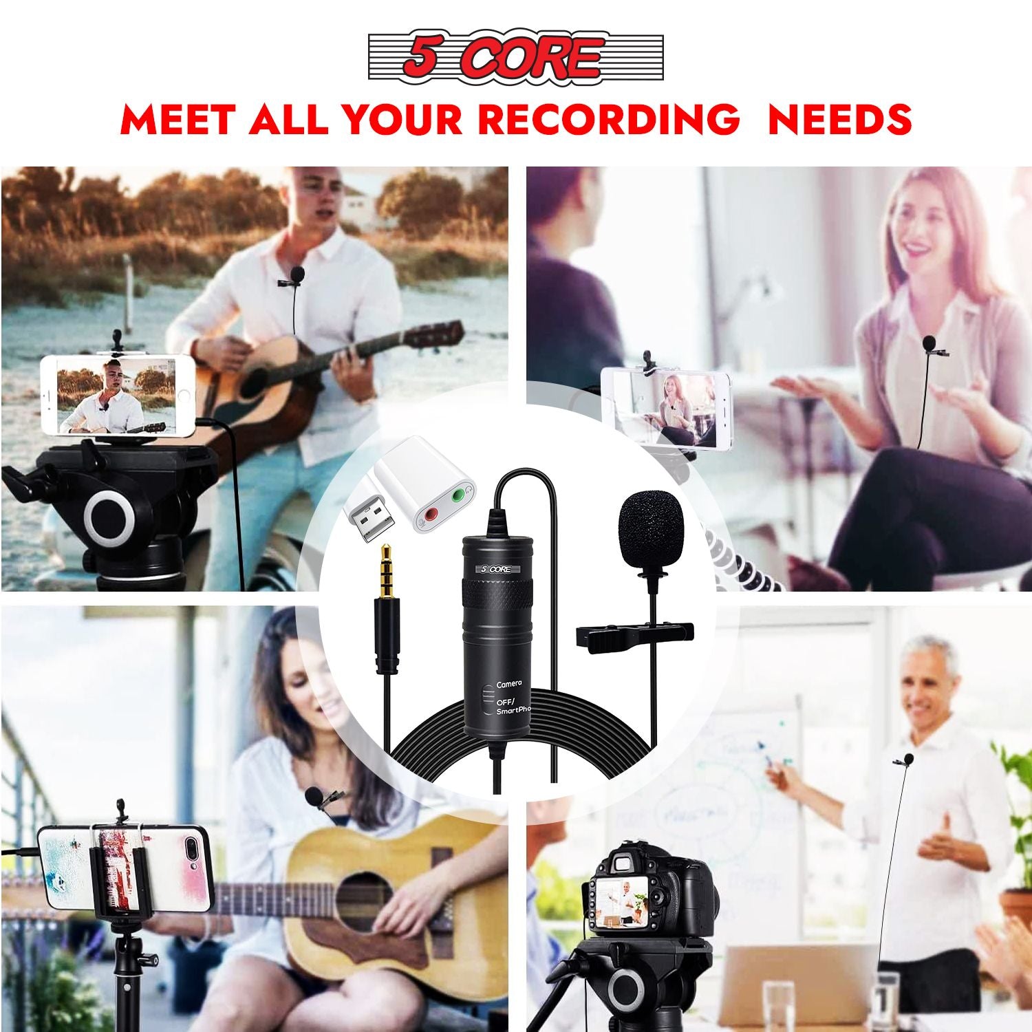 5 Core Professional Omnidirectional Lavalier Microphone 3.5mm Clip-On Lapel Mic for Smartphone DSLR Camera PC Interview  image 8