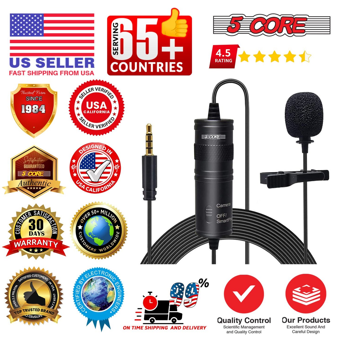 5 Core Professional Omnidirectional Lavalier Microphone 3.5mm Clip-On Lapel Mic for Smartphone DSLR Camera PC Interview  image 10
