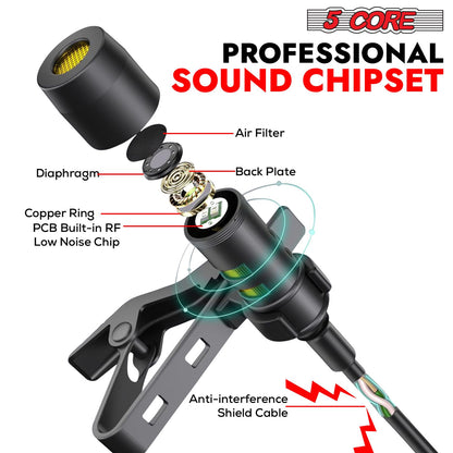 5 Core Professional Omnidirectional Lavalier Microphone 3.5mm Clip-On Lapel Mic for Smartphone DSLR Camera PC Interview  image 14