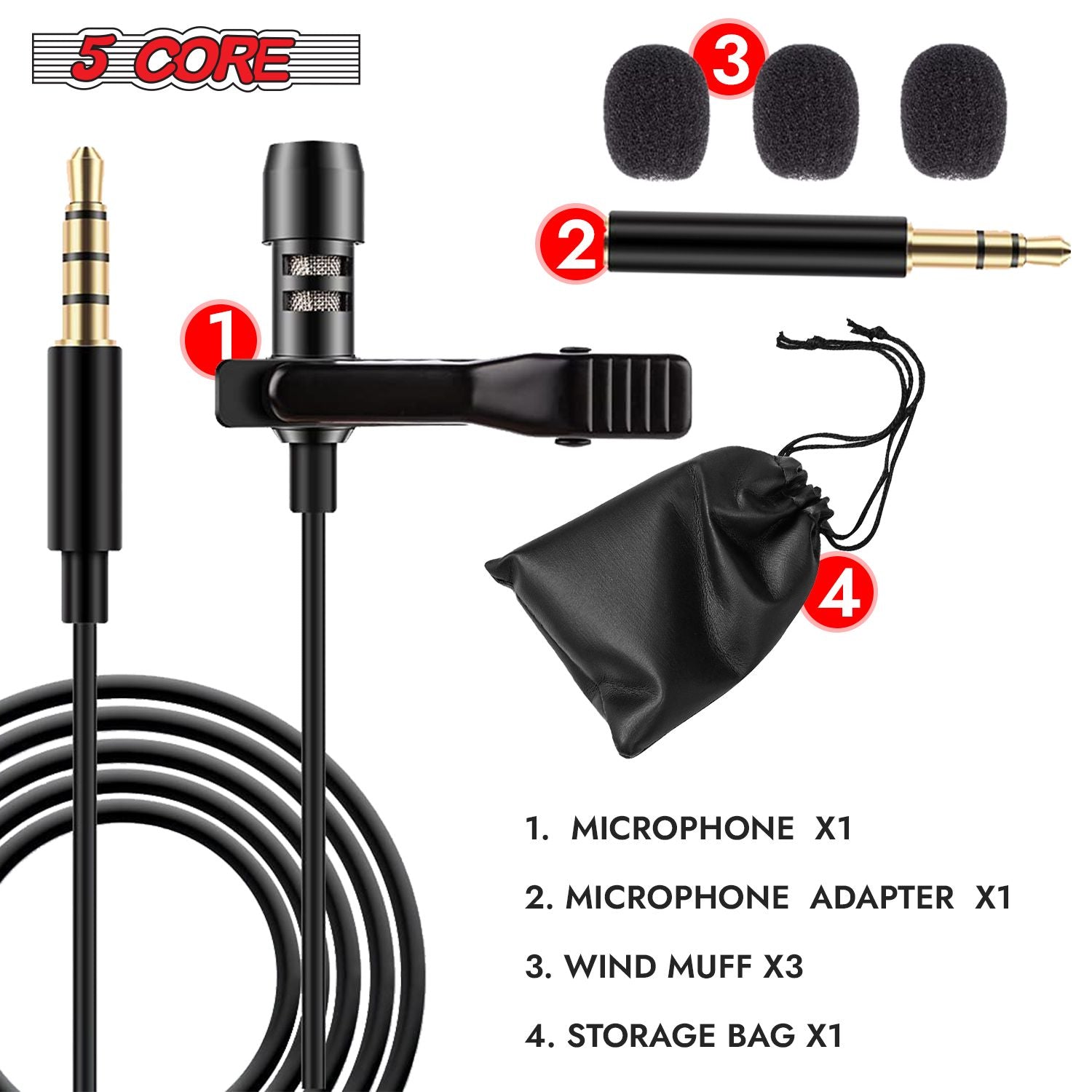 5 Core Professional Omnidirectional Lavalier Microphone 3.5mm Clip-On Lapel Mic for Smartphone DSLR Camera PC Interview  image 8