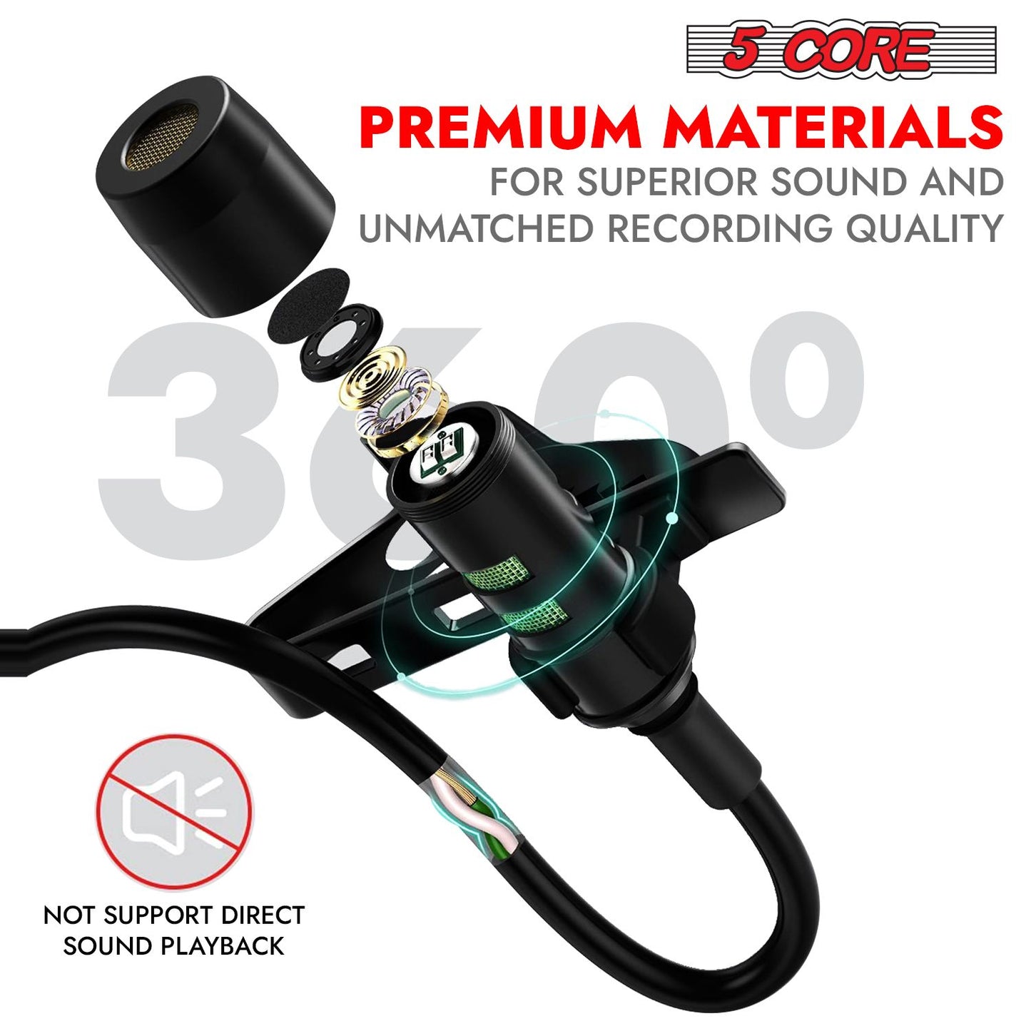 5 Core Professional Omnidirectional Lavalier Microphone 3.5mm Clip-On Lapel Mic for Smartphone DSLR Camera PC Interview  image 2