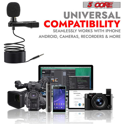 5 Core Professional Omnidirectional Lavalier Microphone 3.5mm Clip-On Lapel Mic for Smartphone DSLR Camera PC Interview  image 9