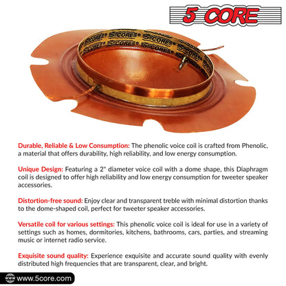 5 Core Replacement Diaphragm 50Pc Titanium Universal 2" Phenolic Compression Driver Horn Voice Coil - DP1 50PCS image 6