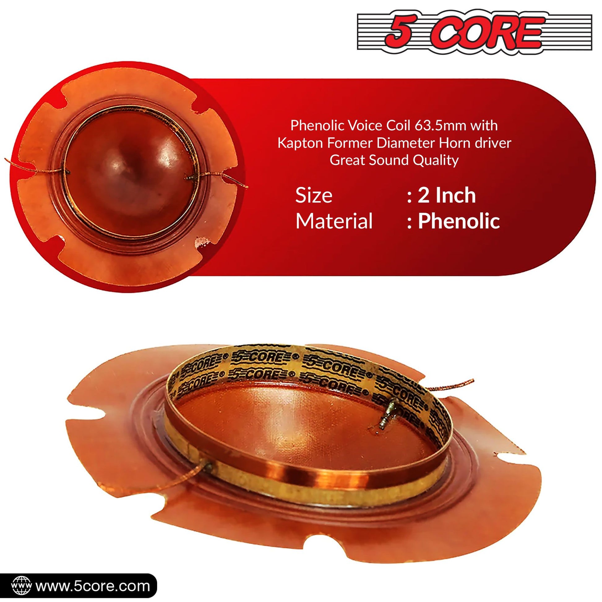 5 Core Replacement Diaphragm 50Pc Titanium Universal 2" Phenolic Compression Driver Horn Voice Coil - DP1 50PCS image 4