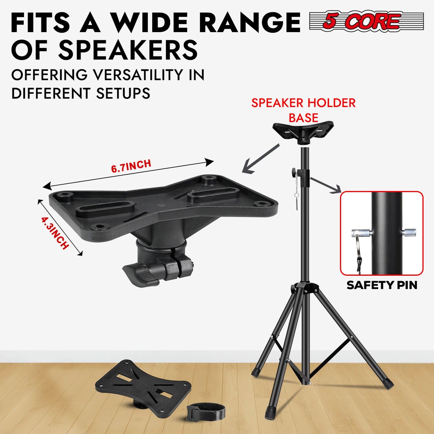 5 Core Speaker Stand Height Adjustable PA DJ Tripod Studio Monitor Stands w 35mm Compatible Insert - SS ECO 1PK BLK WoB image 3