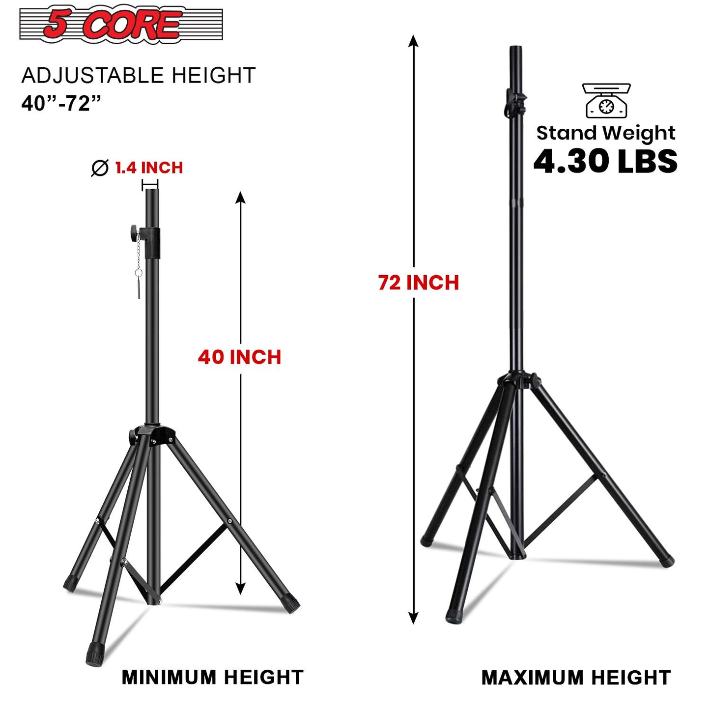 5 Core Speaker Stand Height Adjustable PA DJ Tripod Studio Monitor Stands w 35mm Compatible Insert - SS ECO 1PK BLK WoB image 9
