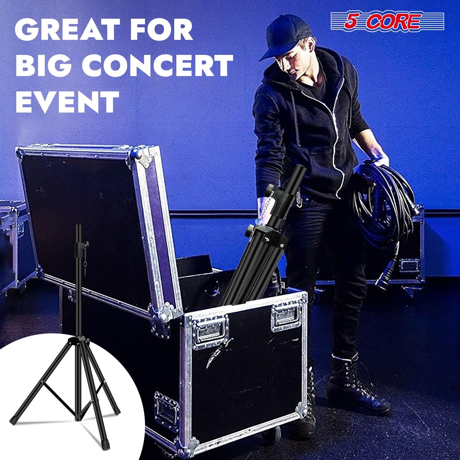 5 Core Speaker Stand Height Adjustable PA DJ Tripod Studio Monitor Stands w 35mm Compatible Insert - SS ECO 1PK BLK WoB image 8