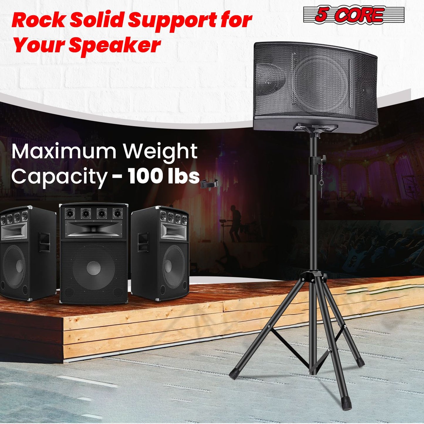 5 Core Speaker Stand Height Adjustable PA DJ Tripod Studio Monitor Stands w 35mm Compatible Insert - SS ECO 1PK BLK WoB image 7