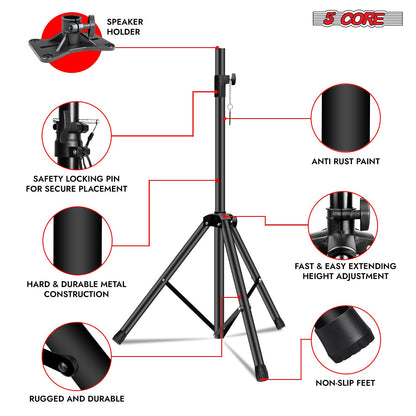 5 Core Speaker Stand Height Adjustable PA DJ Tripod Studio Monitor Stands w 35mm Compatible Insert - SS ECO 1PK BLK WoB image 6