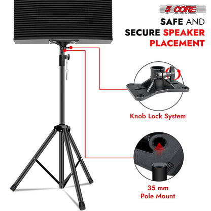 5 Core Speaker Stand Height Adjustable PA DJ Tripod Studio Monitor Stands w 35mm Compatible Insert - SS ECO 1PK BLK WoB image 11