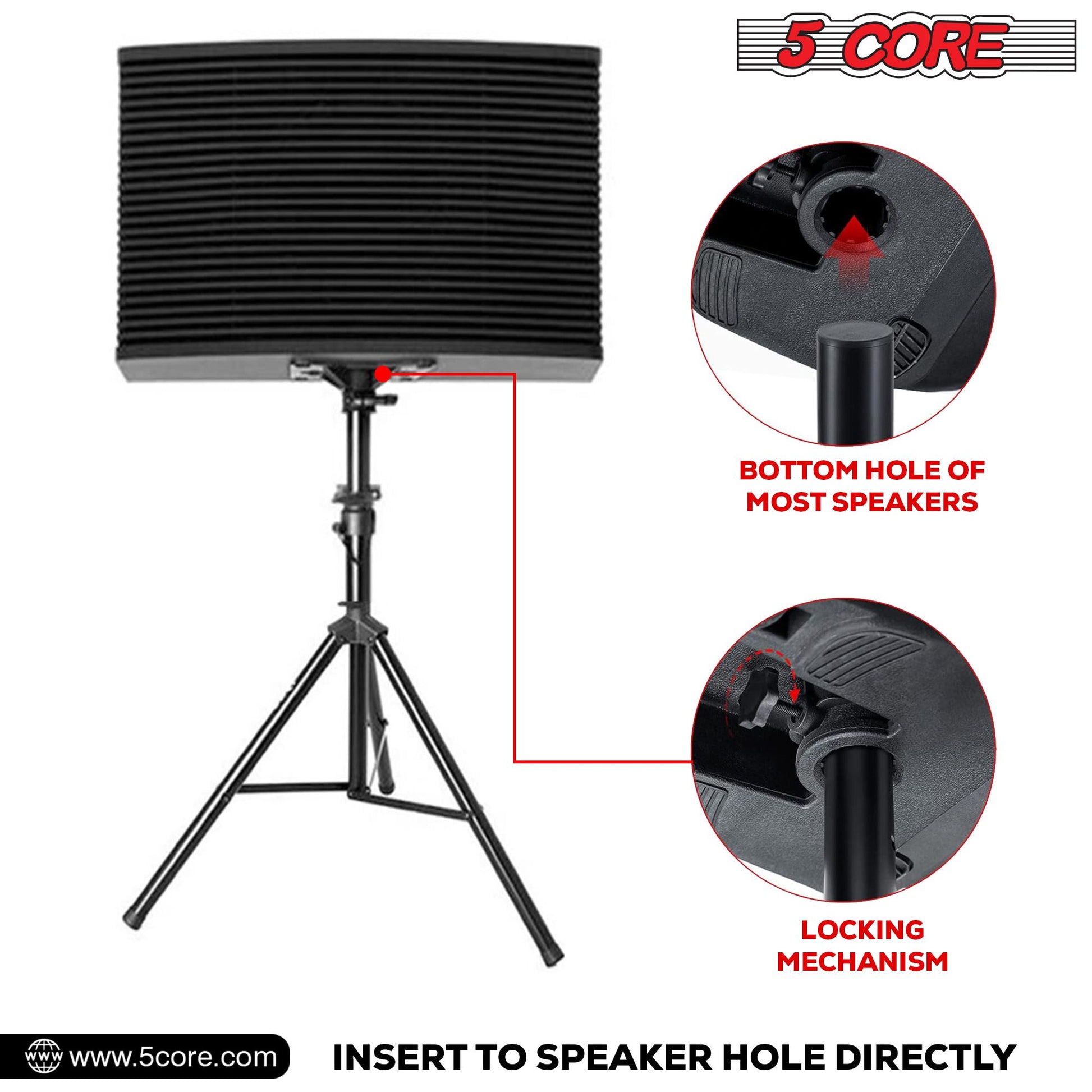 5 Core Speaker Stand Tripod Floor Adjustable Up to 48 Inch DJ Studio Monitor Stands Short Pole Mount - SS HD 1PK 4FT image 18