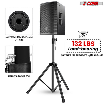 5 Core Speaker Stand Tripod Floor Adjustable Up to 48 Inch DJ Studio Monitor Stands Short Pole Mount - SS HD 1PK 4FT image 8