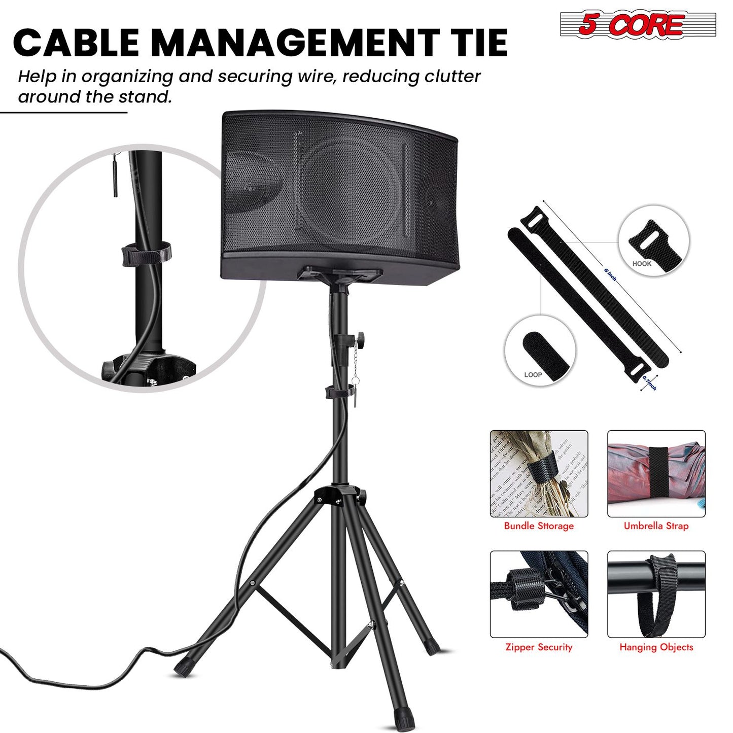 5 Core Speaker Stand Tripod Floor Adjustable Up to 48 Inch DJ Studio Monitor Stands Short Pole Mount - SS HD 1PK 4FT image 6