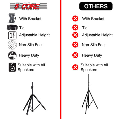 5 Core Speaker Stand Tripod Floor Adjustable Up to 48 Inch DJ Studio Monitor Stands Short Pole Mount - SS HD 1PK 4FT image 17