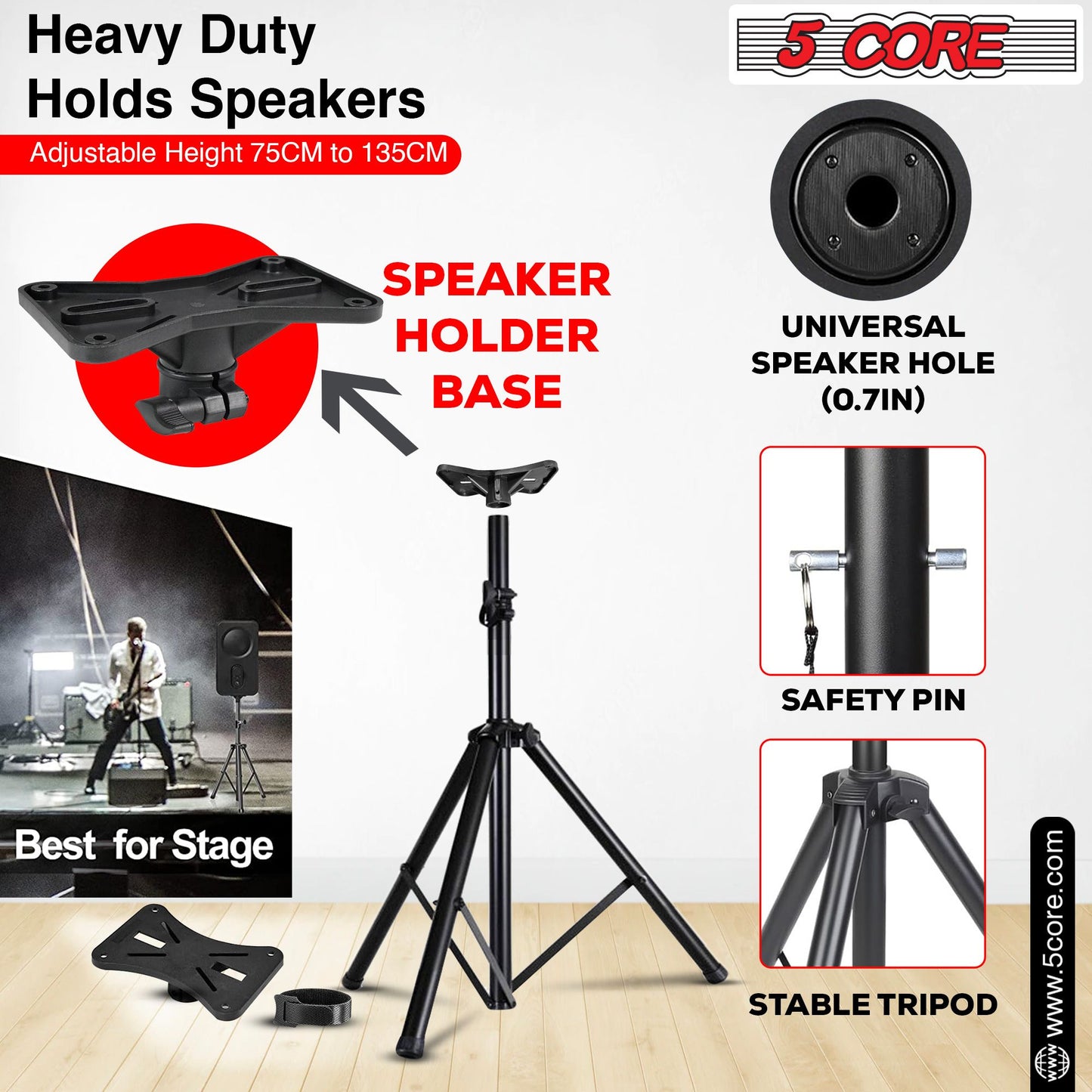5 Core Speaker Stand Tripod Floor Adjustable Up to 48 Inch DJ Studio Monitor Stands Short Pole Mount - SS HD 1PK 4FT image 20