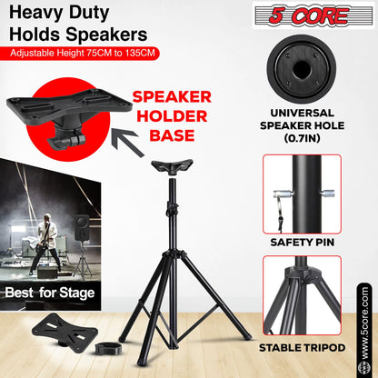 5 Core Speaker Stand Tripod Floor Adjustable Up to 48 Inch DJ Studio Monitor Stands Short Pole Mount - SS HD 1PK 4FT image 20