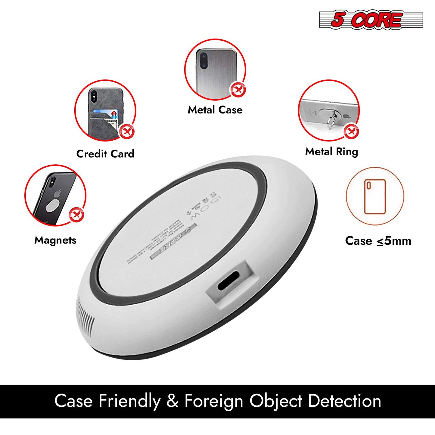 5 Core Wireless Charging Pad 15W Qi-Certified Max Fast Wire Less Phone Charger Glass Top Slim USB-C - CDKW04 W image 3
