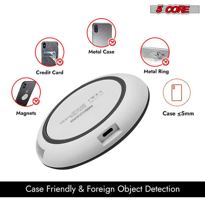 5 Core Wireless Charging Pad 15W Qi-Certified Max Fast Wire Less Phone Charger Glass Top Slim USB-C - CDKW04 W image 3