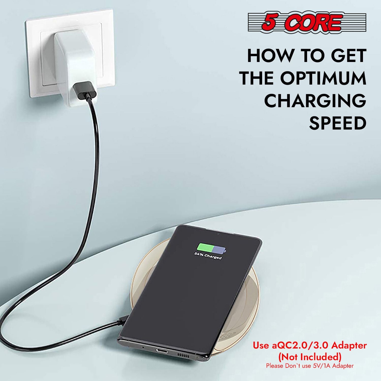 5 Core Wireless Charging Pad 15W Qi-Certified Max Fast Wire Less Phone Charger Glass Top Slim USB-C - CDKW04 W image 2