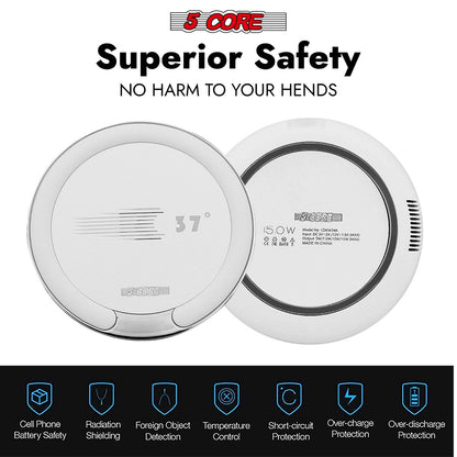 5 Core Wireless Charging Pad 15W Qi-Certified Max Fast Wire Less Phone Charger Glass Top Slim USB-C - CDKW04 W image 4