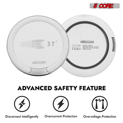 5 Core Wireless Charging Pad 15W Qi-Certified Max Fast Wire Less Phone Charger Glass Top Slim USB-C - CDKW04 W image 5