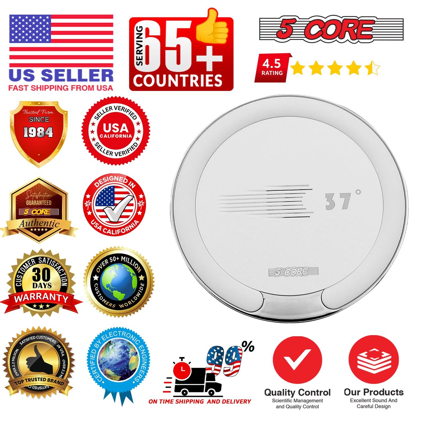 5 Core Wireless Charging Pad 15W Qi-Certified Max Fast Wire Less Phone Charger Glass Top Slim USB-C - CDKW04 W image 8