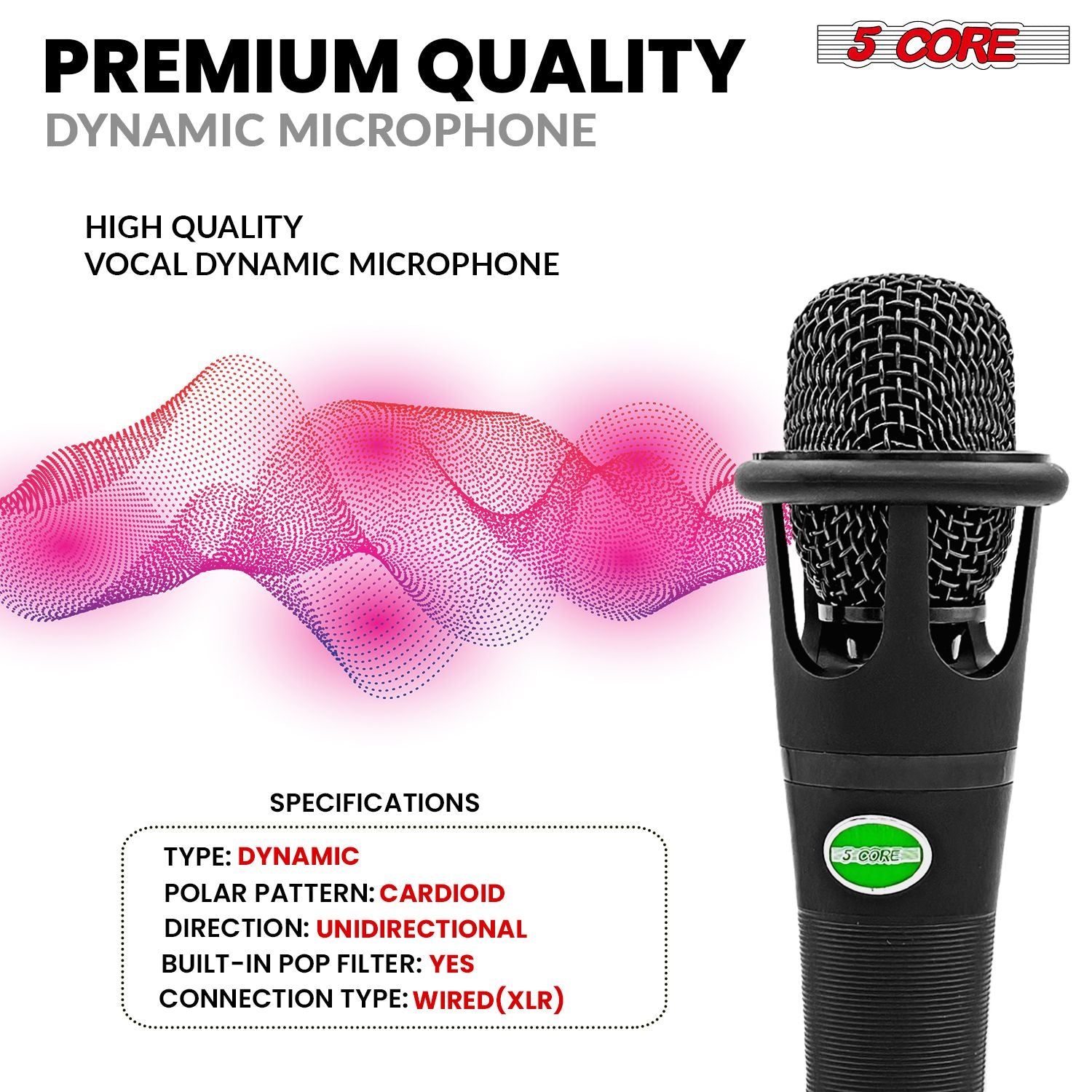 5 CORE XLR Dynamic Metal Mic Audio, Ideal for Singing, Captures Source Sound, Sturdy & Durable, Includes XLR Cable - MIC image 4
