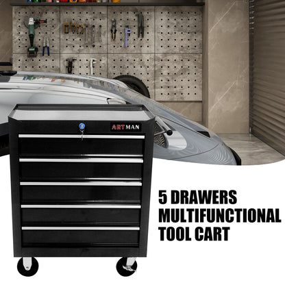 5 Drawer Tool Chest, Tool Storage Cabinet for Garage Storage with 4 Wheels and Locking System, BLACK image 2