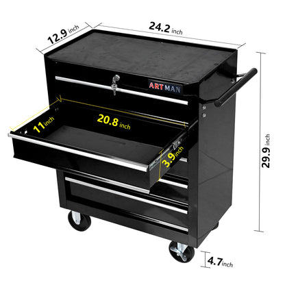 5 Drawer Tool Chest, Tool Storage Cabinet for Garage Storage with 4 Wheels and Locking System, BLACK image 5