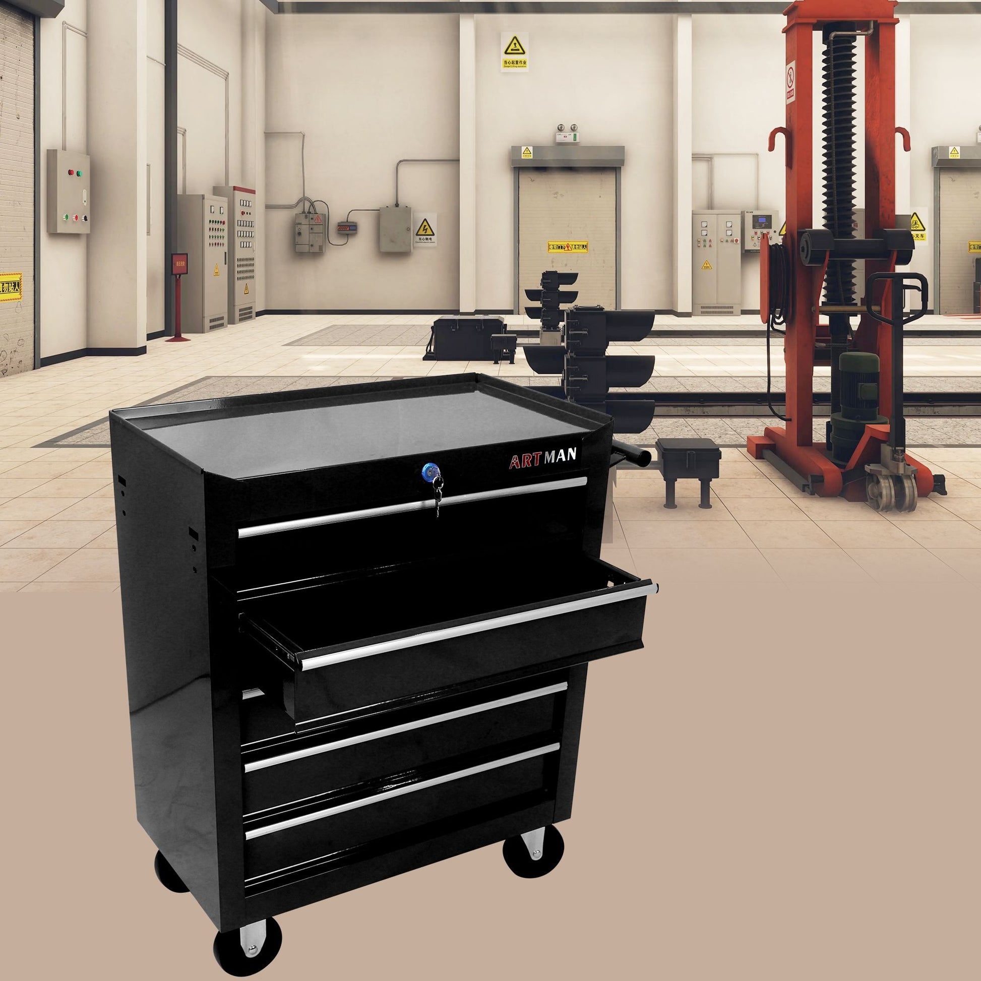 5 Drawer Tool Chest, Tool Storage Cabinet for Garage Storage with 4 Wheels and Locking System, BLACK image 4