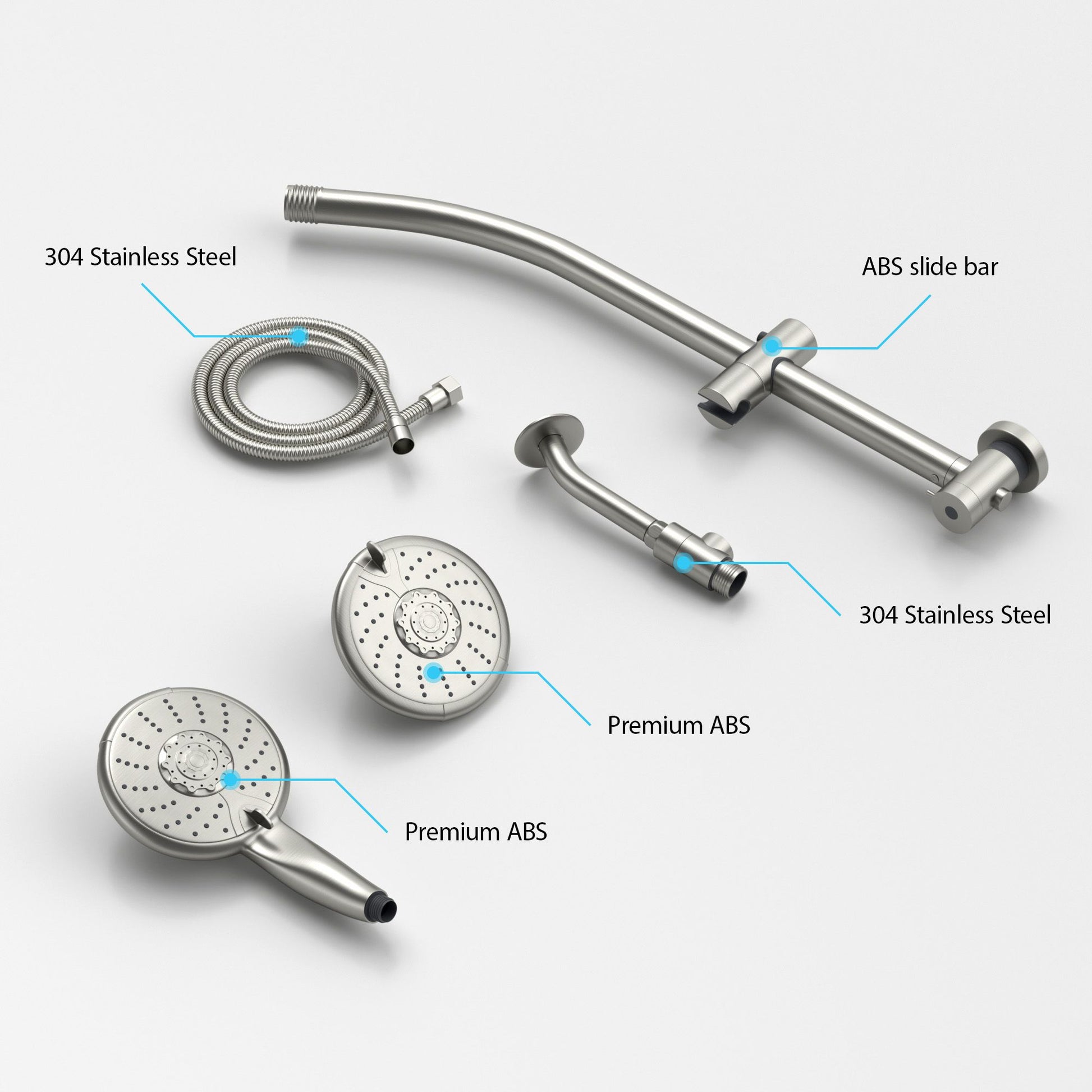 5-Inch 5-Function Wall mount High Pressure Rainfall ABS Dual Round Shower Head with Handheld Combo 304 Stainless Steel S image 9