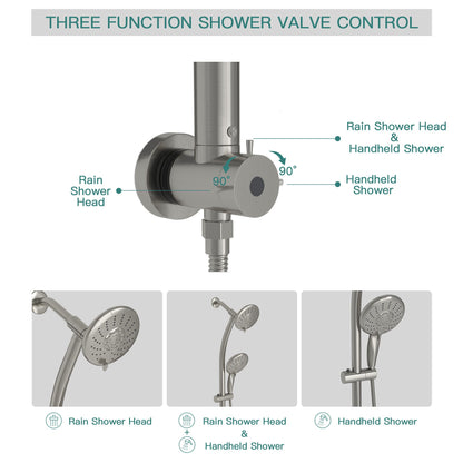 5-Inch 5-Function Wall mount High Pressure Rainfall ABS Dual Round Shower Head with Handheld Combo 304 Stainless Steel S image 5