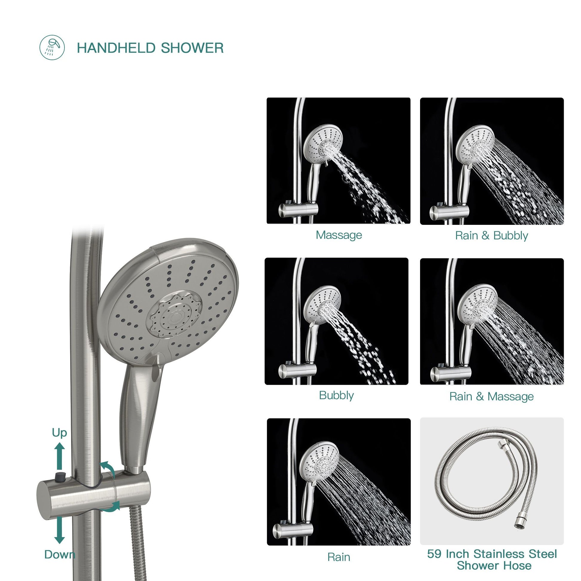 5-Inch 5-Function Wall mount High Pressure Rainfall ABS Dual Round Shower Head with Handheld Combo 304 Stainless Steel S image 7
