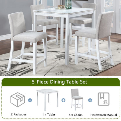 5 Piece Counter Height Table Set, Wooden Kitchen Table Set with Square Table and 4 Upholstered Chairs, Counter Height Di image 4