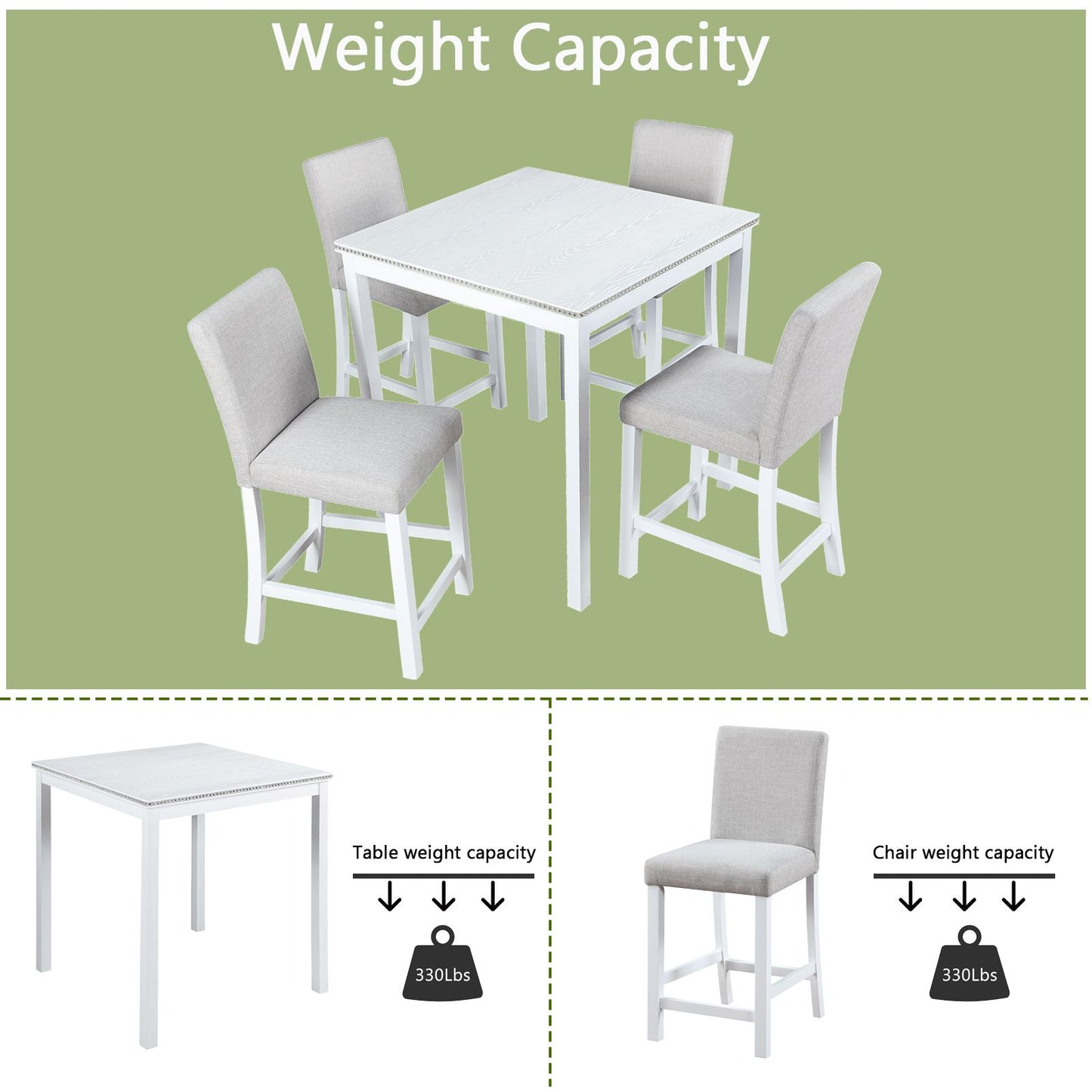 5 Piece Counter Height Table Set, Wooden Kitchen Table Set with Square Table and 4 Upholstered Chairs, Counter Height Di image 7