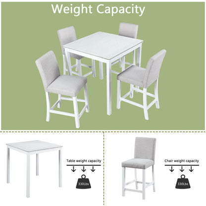 5 Piece Counter Height Table Set, Wooden Kitchen Table Set with Square Table and 4 Upholstered Chairs, Counter Height Di image 7