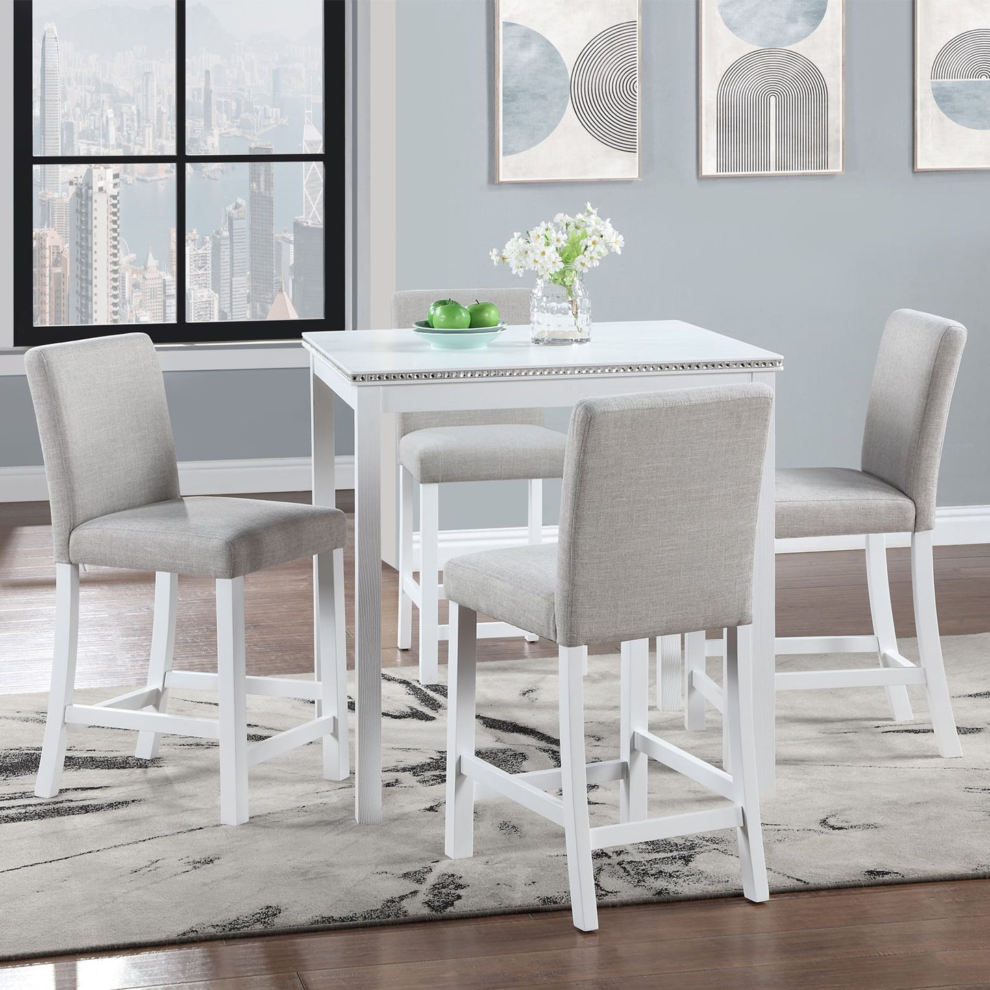 5 Piece Counter Height Table Set, Wooden Kitchen Table Set with Square Table and 4 Upholstered Chairs, Counter Height Di image 2