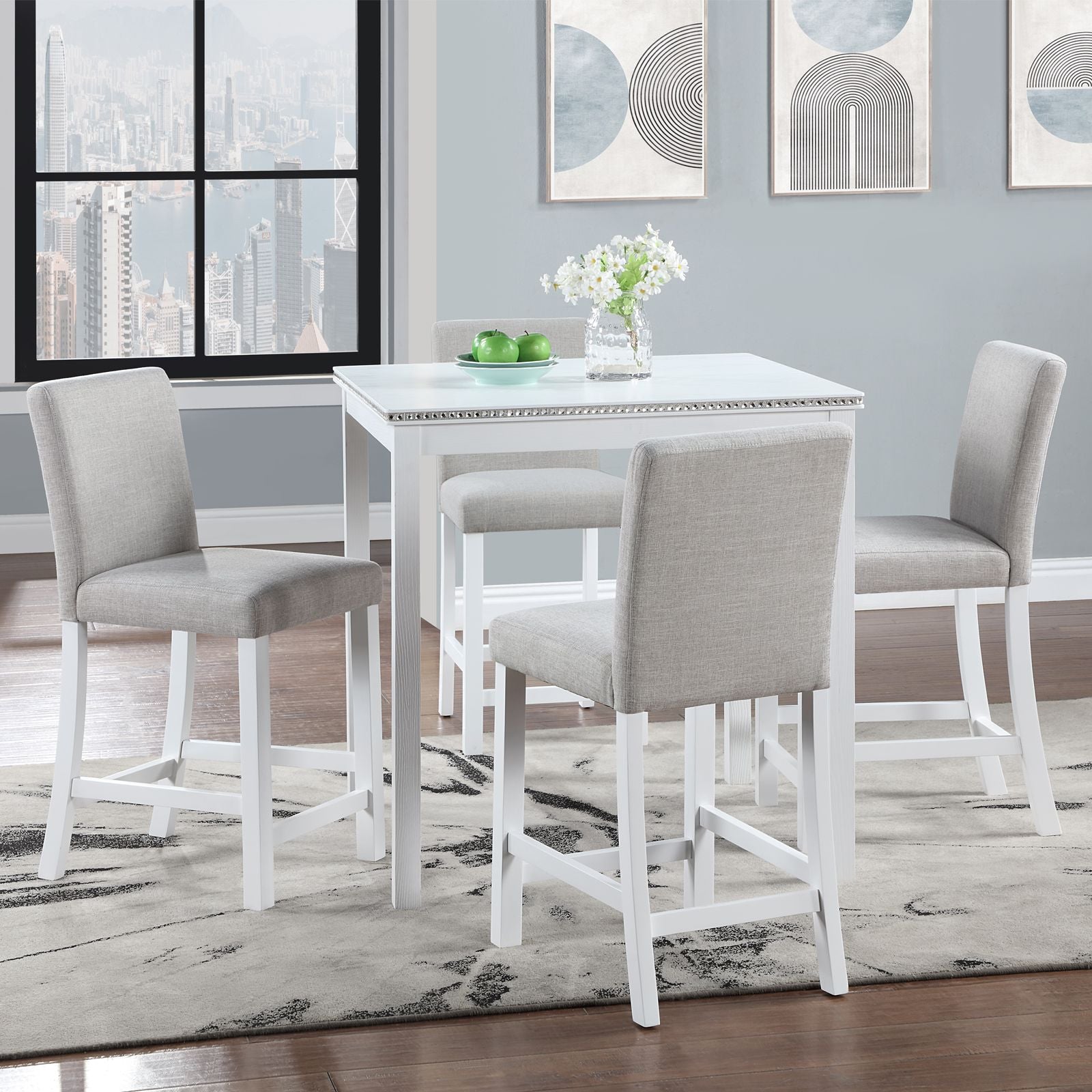 5 Piece Counter Height Table Set, Wooden Kitchen Table Set with Square Table and 4 Upholstered Chairs, Counter Height Di image 2