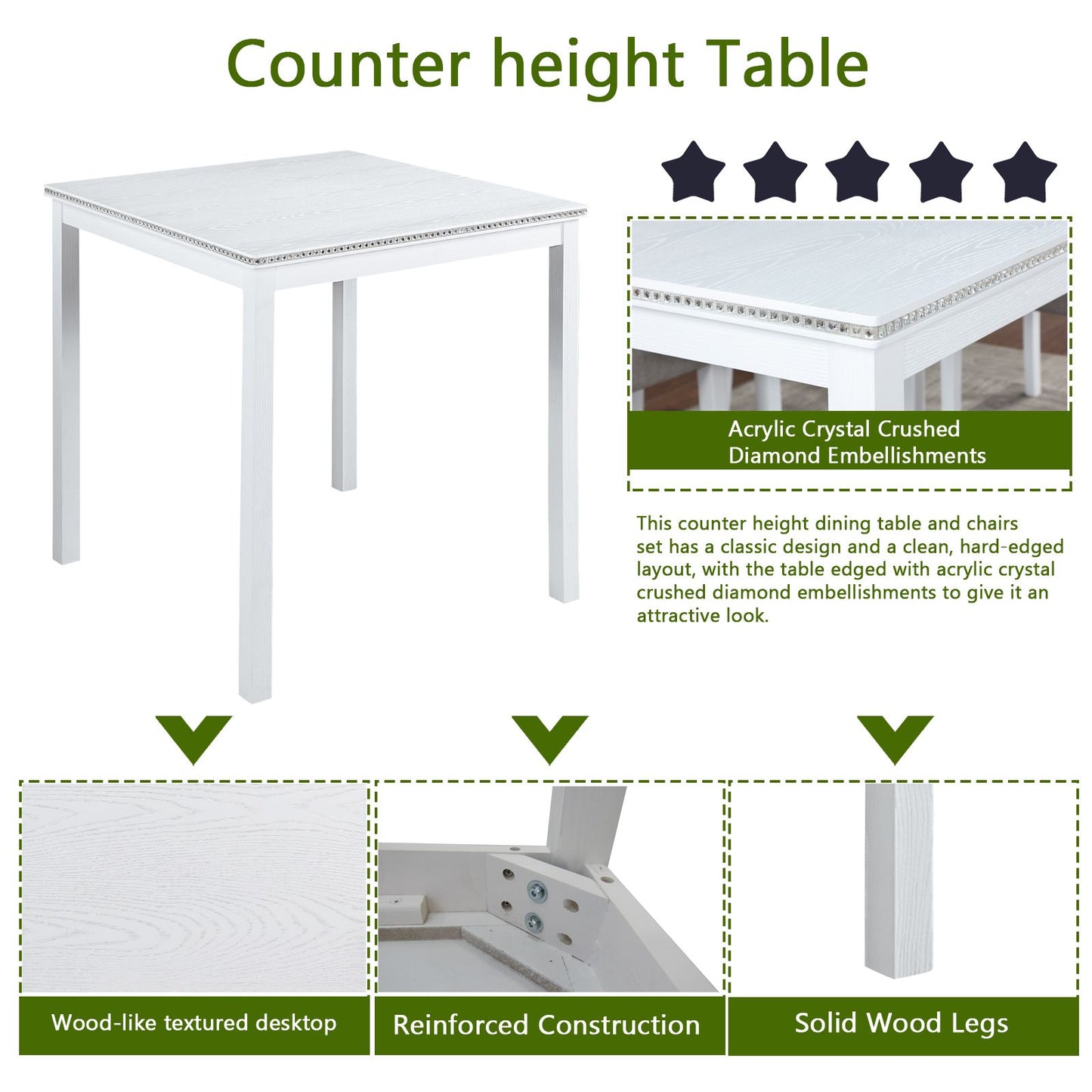 5 Piece Counter Height Table Set, Wooden Kitchen Table Set with Square Table and 4 Upholstered Chairs, Counter Height Di image 5