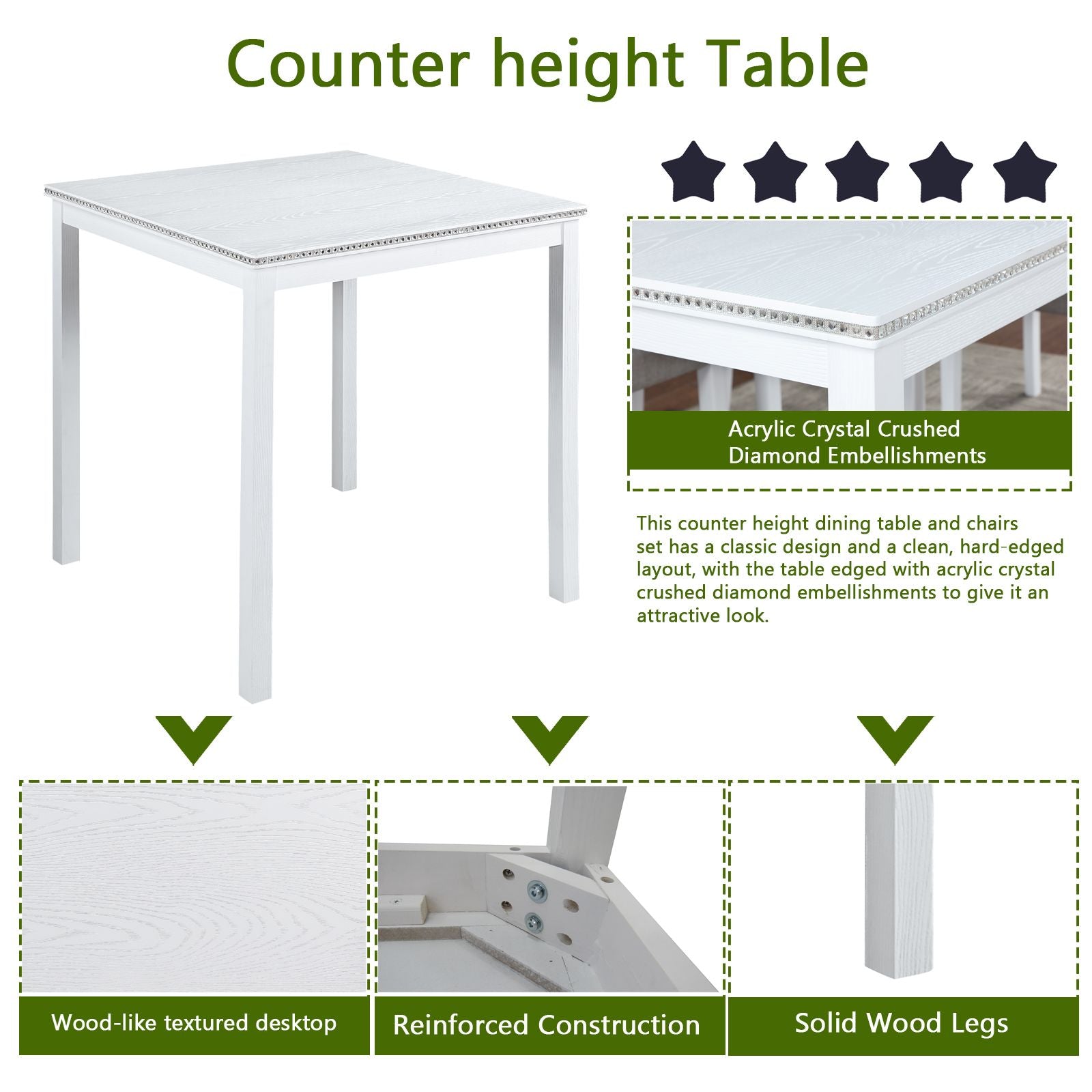 5 Piece Counter Height Table Set, Wooden Kitchen Table Set with Square Table and 4 Upholstered Chairs, Counter Height Di image 5
