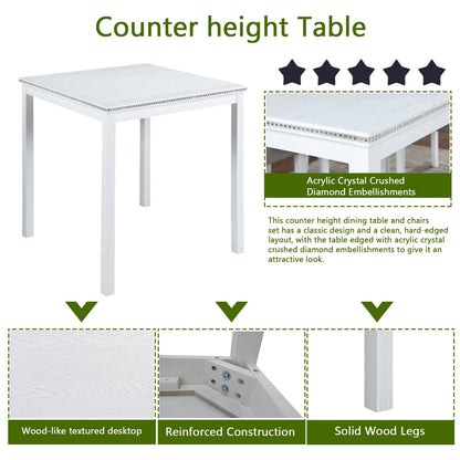 5 Piece Counter Height Table Set, Wooden Kitchen Table Set with Square Table and 4 Upholstered Chairs, Counter Height Di image 5