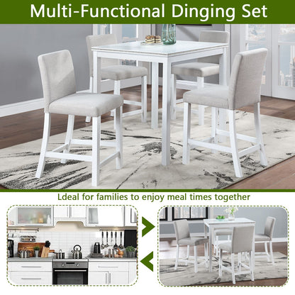 5 Piece Counter Height Table Set, Wooden Kitchen Table Set with Square Table and 4 Upholstered Chairs, Counter Height Di image 3