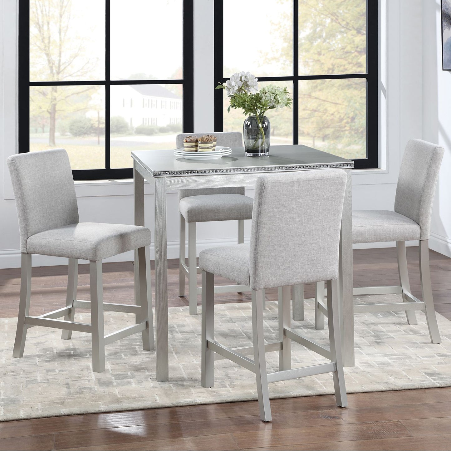5 Piece Counter Height Table Set, Wooden Kitchen Table Set with Square Table and 4 Upholstered Chairs, Counter Height Di image 2