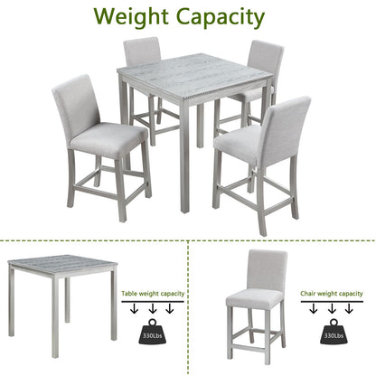 5 Piece Counter Height Table Set, Wooden Kitchen Table Set with Square Table and 4 Upholstered Chairs, Counter Height Di image 6