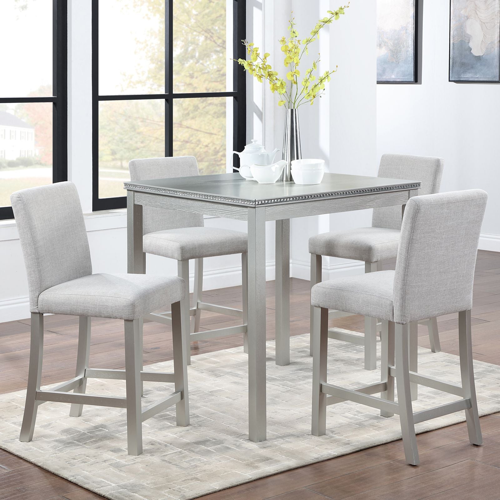 5 Piece Counter Height Table Set, Wooden Kitchen Table Set with Square Table and 4 Upholstered Chairs, Counter Height Di image 1