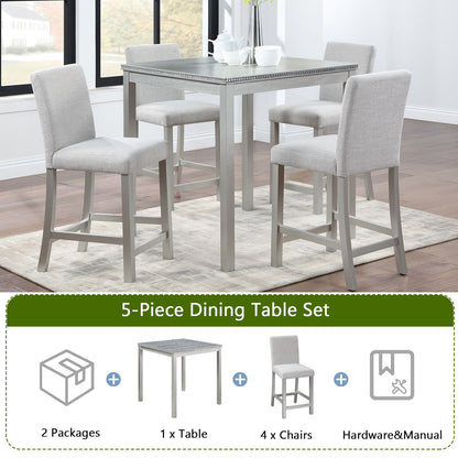 5 Piece Counter Height Table Set, Wooden Kitchen Table Set with Square Table and 4 Upholstered Chairs, Counter Height Di image 4