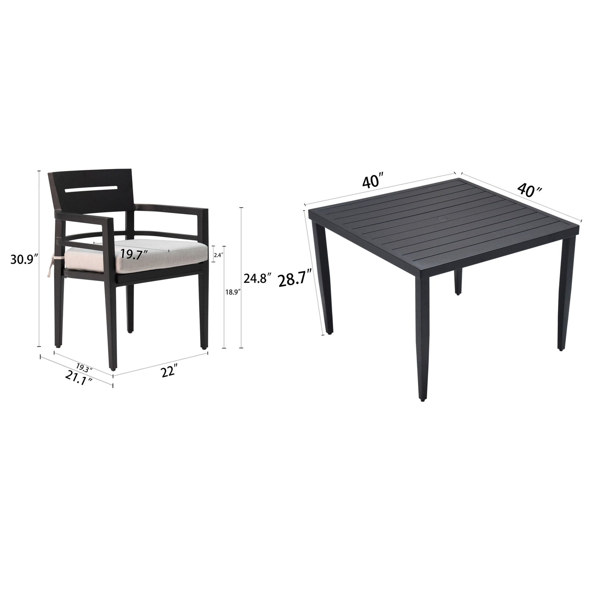 5-Piece Outdoor Patio Aluminum Furniture, Modern Dining Set, including 4 Dining Chairs Sunbrella Fabric Cushioned and 40 image 6