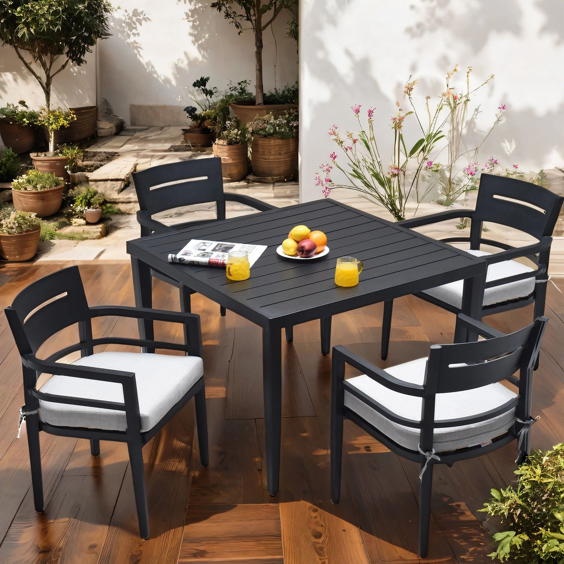 5-Piece Outdoor Patio Aluminum Furniture, Modern Dining Set, including 4 Dining Chairs Sunbrella Fabric Cushioned and 40 image 1